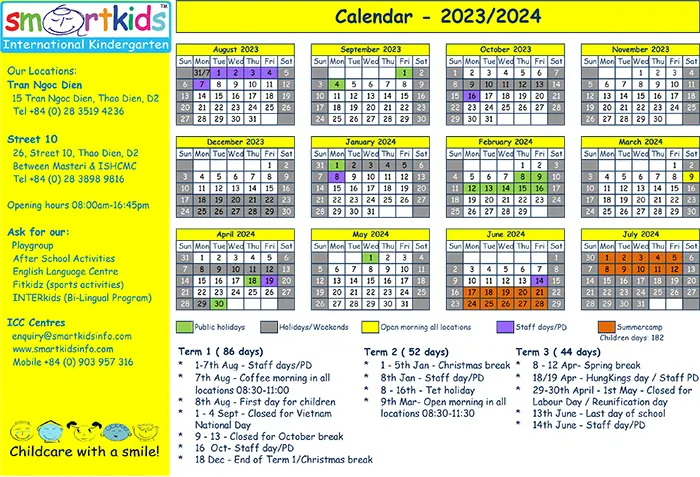 Smartkids School Calendar